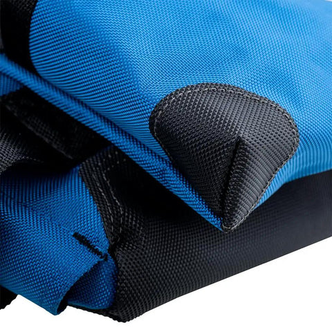 Corner detail of Three Bag Tool Bag Set With Suspenders In Royal Blue Heavy Duty 1680D poly material, showing reinforced bottoms.