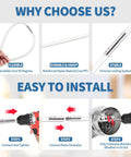 Installation guide for 7 Piece 35 Ft Dryer Vent Cleaner Kit with Reinforced Nylon Brushes, showing connect and tighten steps.