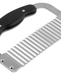 Front view of HIC Kitchen crinkle-cut wave slicer with black ergonomic handle and stainless steel blade