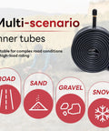 26 Inch Bike Inner Tube Fits 26 X 1.75 To 2.125 AV32mm Schrader Valve Multi Fit displayed with multi-scenario icons