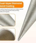 Close-up of Emery-coated Leather Round Hole Punch and Edge Sharpener Tool 3-16mm, showing dual-layer sand coating finish.
