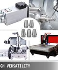 Collet Chuck Set For CNC Lathes And Milling Machines, 5-Piece D6 To D8 Range, displayed with CNC tools and machines