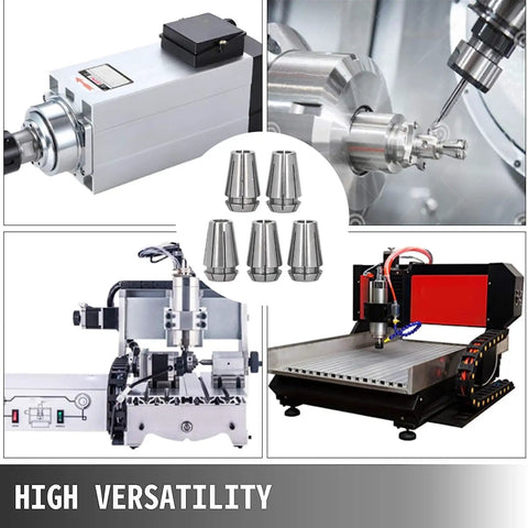Collet Chuck Set For CNC Lathes And Milling Machines, 5-Piece D6 To D8 Range, displayed with CNC tools and machines