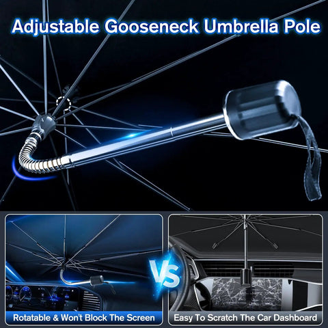Windshield Sun Shade Umbrella For Cars With 360 Degree Rotating Bendable Handle detail, UV Block Heat Insulation feature