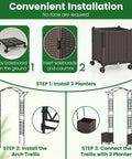 Installation steps for Garden Arch With Planters And No Fuss Self Watering Boxes On Wheels, 8.2Ft Metal Arbor Trellis