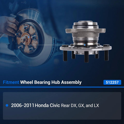 Rear Wheel Hub And Bearing Assembly 512257 For Honda Civic 2006 2007 2008 2009 2010 2011 LX DX GX 5 Lug With ABS Compatible