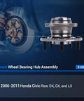 Rear Wheel Bearing Hub Assembly 512257 For Honda Civic 2006 Through 2011 LX DX GX 5 Lug With ABS Encoder Replacement