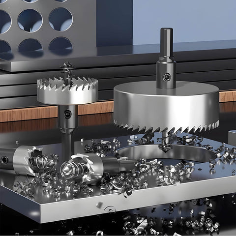 Amazon high-speed steel hole saw set, 5 pcs (16-25 mm / 5/8-1 in), front view showing large and small hole saws.