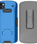 Kickass Protective Kickstand Case And Ratchet Holster Combo For Zebra TC53 TC58 Mobile Computer in blue and gray.