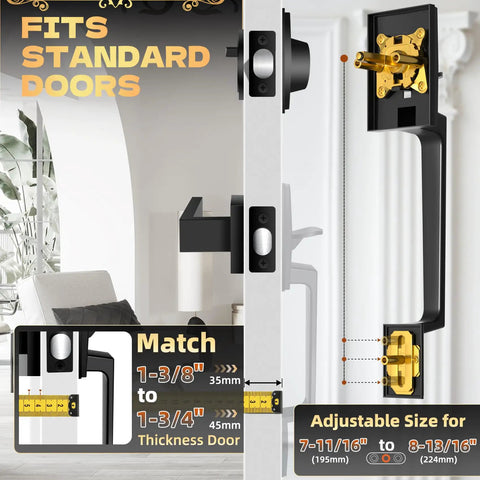 Matte Black Front Door Handle Set With Single Cylinder Deadbolt Exterior Door Lock System For Front Entry Reversible Fits Standard Doors