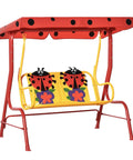 Kids Patio Swing Bench With Adjustable Canopy And Safety Belt 2-Seater Outdoor Swing Chair With Fun Ladybug Pattern