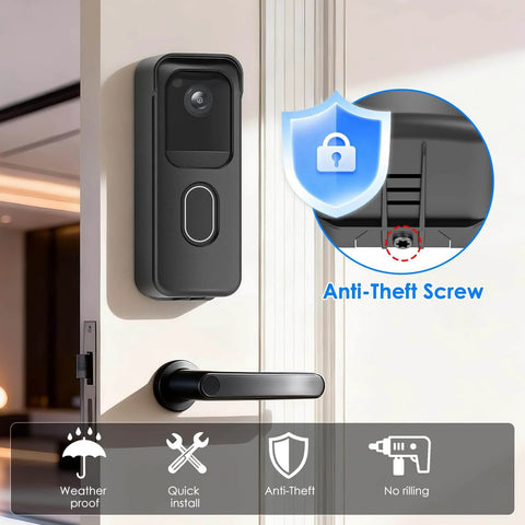 Adhesive No Drill Door Mount For 2025 Blink Video Doorbell 2nd Gen Anti Theft Bracket installed on door