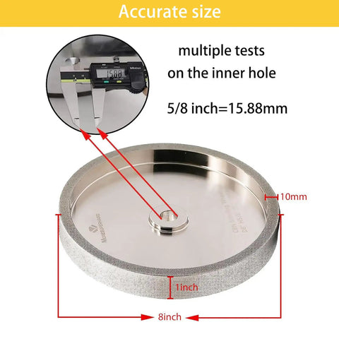 180 Grit CBN Grinding Wheel For 8 Inch Bench Grinders With Five Eighths Inch Arbor Aluminum Core Nickel Plated Durable Sharpener