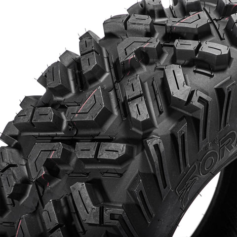 Close-up of tread pattern on Beefed Up All Terrain ATV UTV Tires 25X10-12 6PR Tubeless Set Of 2 for trail and off-road use.