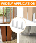 Four Pack White Sliding Closet Door Floor Guides Universal ABS Bottom Hardware For One And Three Eighths Inch Thick Cabinet Doors Track Bracket Replacement Parts With Screws For Easy Installation And Durable Performance, shown installed on various wooden doors.