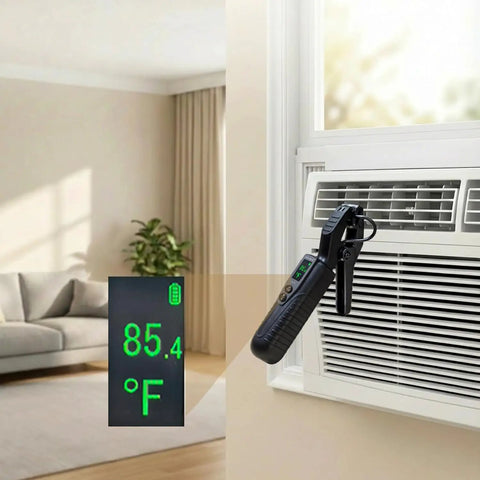 Clamp On Wireless Temperature Probe For HVAC And Refrigeration Systems Pro Grade High Accuracy Pipe Thermometer Real Time Readout Battery Powered With Backlit Display Easy Readout Range From Minus 58 Fahrenheit To 302 Fahrenheit clamped to AC vent, 85.4°F