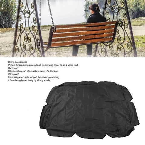 Rugged 2-Seat Swing Canopy Replacement For Outdoor Patio Garden, Waterproof 210D Oxford Fabric, Black, displayed near swing