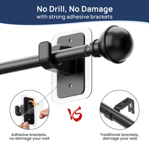 No Drill Curtain Rod For Windows 27 To 52 Inches Adjustable With Five Eighth Inch Diameter Renters Favorite Drapery Rod And Adhesive Brackets