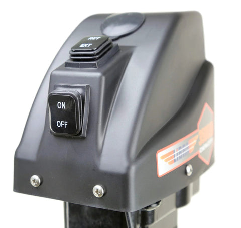Libra 3500lb electric trailer tongue jack control unit, black housing with ON/OFF switch.