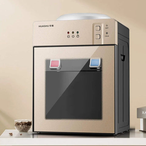 Hot And Cold Tabletop Water Cooler Dispenser For 5 Gallon Bottles, One Button Operation, Food Grade Liner, Champagne Gold