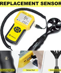 Beast HVAC Anemometer Handheld Wind Speed Meter For Airflow And Temperature 0.001 To 100 Mph With Five Percent Accuracy And 1.8 F Temperature Precision Includes Meters Per Second Feet Per Minute Knots Kilometers Per Hour And Miles Per Hour, replacement sensor