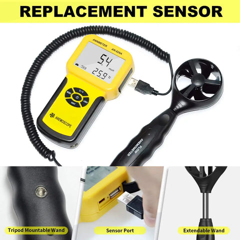 Beast HVAC Anemometer Handheld Wind Speed Meter For Airflow And Temperature 0.001 To 100 Mph With Five Percent Accuracy And 1.8 F Temperature Precision Includes Meters Per Second Feet Per Minute Knots Kilometers Per Hour And Miles Per Hour, replacement sensor