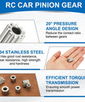 2 Pack 1 Mod 10T Pinion Gear 5mm Bore 304 Stainless Steel 20 Degree Pressure Angle For RC Cars Trucks Spur Gear Rack