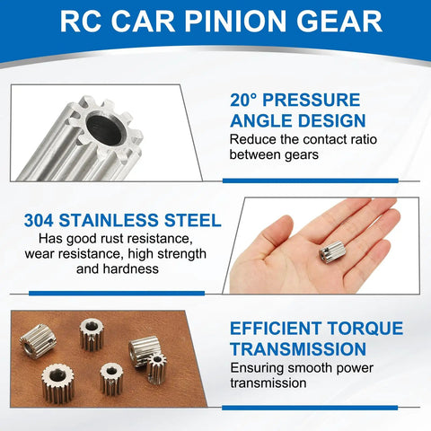 2 Pack 1 Mod 10T Pinion Gear 5mm Bore 304 Stainless Steel 20 Degree Pressure Angle For RC Cars Trucks Spur Gear Rack