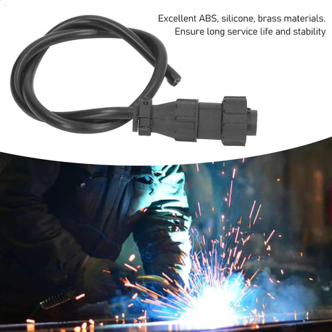 MIG Welding Trigger Connector 4 Pin Plug With Wire for Spool Gun Interface near welding sparks, featuring quick connect.
