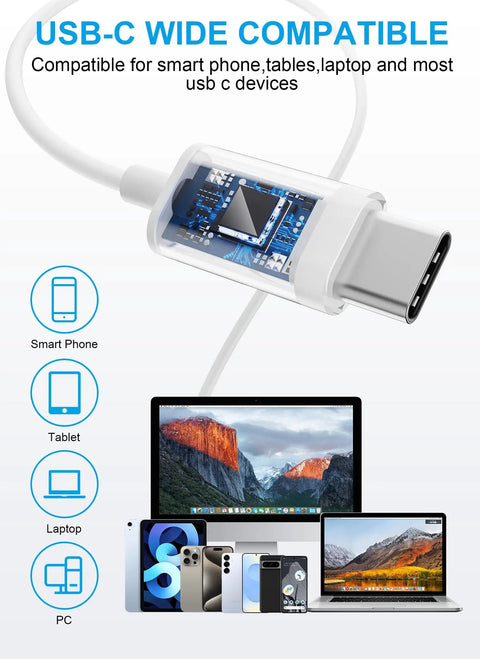 USB-C connector with internal circuitry, compatible with smartphones, tablets, and laptops. Type C Wired Earbuds With Mic and Remote