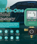 Front view of green DUOYI DY519 digital HVAC manifold gauge with LCD display and brass valve