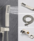 Handheld shower head and components from Shower Faucet Set With Waterfall Tub Spout And Rainfall Head Wall Mounted 10 Inch Rain Shower System