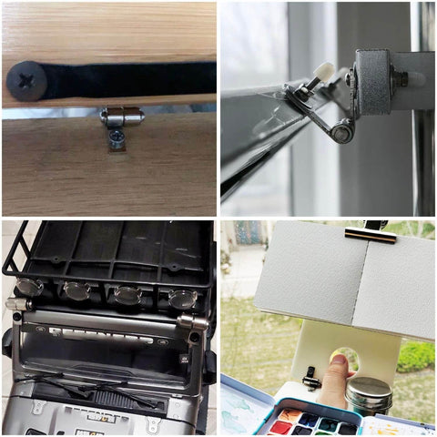 Four views of Two Pack 360 Degree Torque Hinges Friction Type Positioning Hinges Iron Durable Rust Resistant Easy To Install With Mounting Screws Included Durable Construction ITROLLE used in various applications.