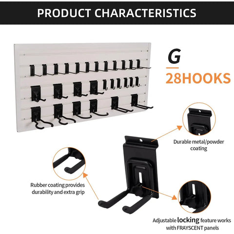 Heavy Duty Slat Wall Hook Set 28 Piece Garage Storage Kit With Locking Hooks For Slatwall Panels in black on display