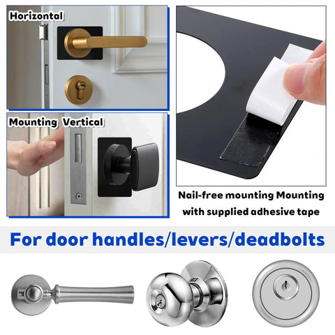 Matte Black Door Knob And Deadbolt Reinforcement Plate Kit 2 Pack Universal Door Lock Fixing Plate installation details