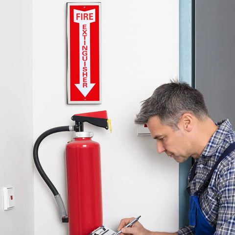 Eight Pack Fire Extinguisher Signs Made From Rust Free Aluminum Reflective 4x12 Inch Laminated for indoor and outdoor use