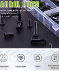 Top Notch Hella Tough Heavy Duty Slick Black M6 Barrel Nuts Kit Featuring Binding Screws Posts For Baby Cribs Scrapbook Albums Leather Repair Jobs Ahead with assorted barrel nuts.