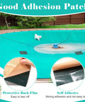 Image showing Heavy Duty Pool Cover Patch Kit 8 By 40 Inches Self Adhesive Waterproof Repair Patch used on pool cover with close-up insets.