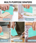 Sturdy Stainless Steel Bench Scraper With Dual BPA Free Plastic Bowl Scrapers Measuring Scale Flexible Edges Pro Grade Kitchen Tool Set For Pastry Bread Pizza Cake Great For Home Bakers used to cut dough, wipe cake, and scrape bowls