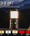 1000 Lumen USB C Rechargeable Emergency Camping Lantern With Five Modes on table showing different light settings