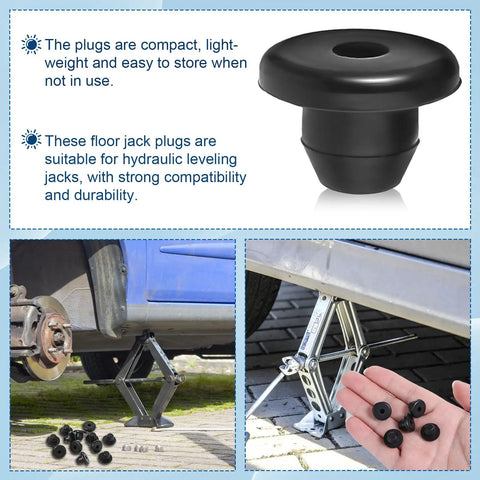 12 Pack Rubber Hydraulic Jack Oil Filler Plugs For Floor Jacks 5/16 Inch Round Head Replacement Plugs shown with car and jack
