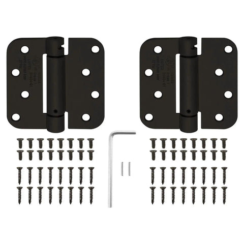 Commercial Grade Heavy Duty Spring Hinge 4x4 With Five Eighths Radius UL Listed Oil Rubbed Bronze Finish Two Pack For Self Closing Doors Built To Last And Includes Wood And Machine Screws