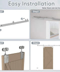 Installation guide of 12 Foot Box Rail Exterior Barn Door Hardware Kit For Two Doors System in silver galvanized steel.