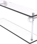 Clearview Collection 16 Inch Two Tier Glass Shelf In Matte White With Solid Brass Construction Hidden Mounting Hardware