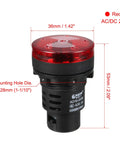 Red Indicator Light With Buzzer 24V AC DC Panel Mount 28mm dimensions and details