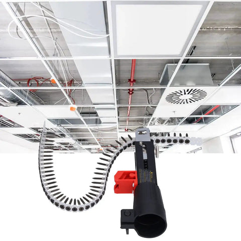 Automatic Chain Nail Gun Adapter, Hella Tough Stainless Steel Spike Driver with nails, mounted for drywall installation.