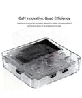 F160 4 Channel GaN LiPo Battery Charger For RC Fans with clear casing, showing internal components and IPS LCD display, quad-channel