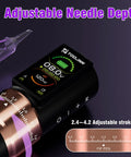 Close-up of OLED display on All In One Wireless Tattoo Pen Kit With adjustable needle depth, for beginners at home practice.