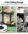 Heavy Duty Hella Spacious Pull Out Under Sink Organizer With Slick Sliding Bottom Tray For Kitchen Cabinets Bathroom Vanities And Pantries No Hassle Multi Purpose Rack showcasing 2-tier design with cleaning supplies.