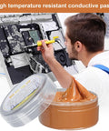 Copper Grease High Temp Electrical Contact Lubricant Dope Conductive Paste With Strong Adhesion Multipurpose Anti Seize For Auto Electronics And Construction 30g displayed near technician fixing circuit board